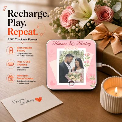 Long Distance Relationship Gift Personalised Musical Fridge Magnet with Custom Photo, Rechargeable Battery, Type-C USB Charging Memory Photo Fridge Magnet